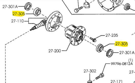 1994-2005 Mazda Miata Differential Half Shaft Input Bearing 0221-27-350